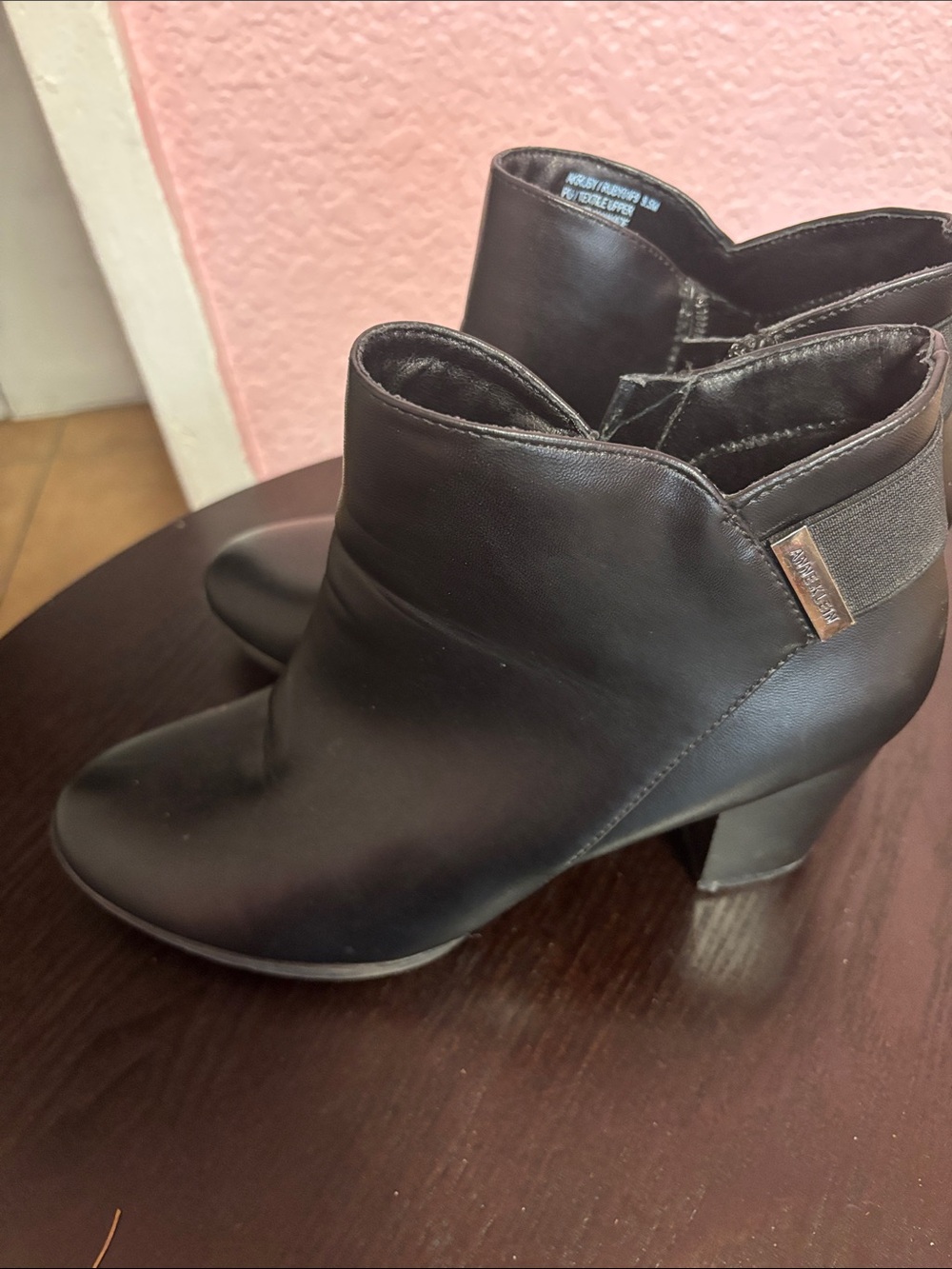 Anne Klein Black Ankle Booties with Block Heel